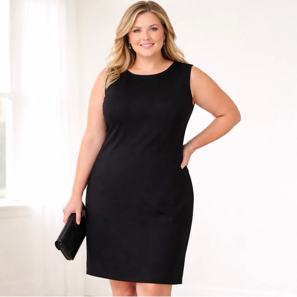 Black Sheath Dress Women 22W Plus Size Sleeveless Office Work Minimalist Dress